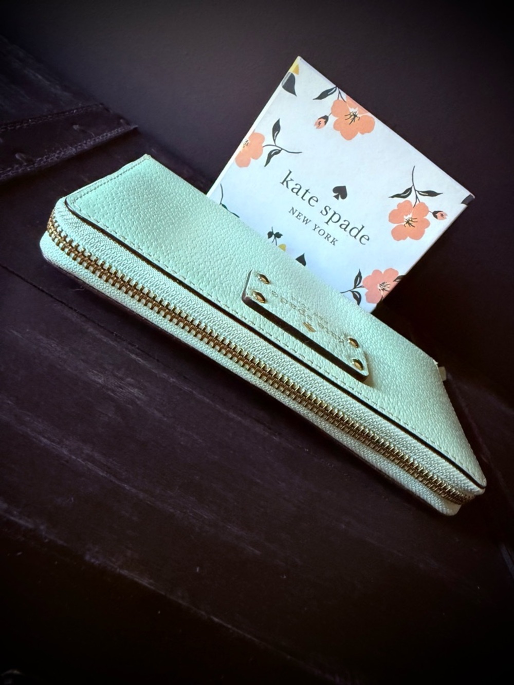 Kate Spade Seafoam Pebbled Leather Zip Wallet Blush Interior